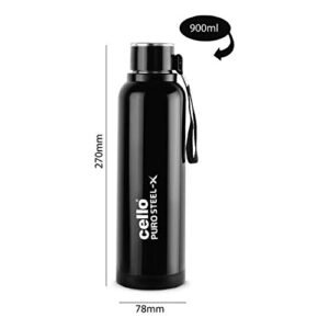Cello Puro Steel-X Benz Water Bottle with Inner Steel and Outer Plastic , 900 ml (Black) - Image 5