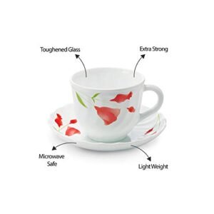 Larah by Borosil Diana Cup and Saucer Set, 220ml, 12-Piece, White - Image 4