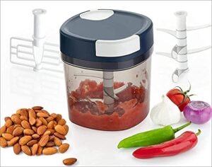 Dhe Balaji 6 Blade Vegetable and Fruit Chopper with 6 Whisker Blades Manual Operation (Multicolour, 1000 ML) - Image 3