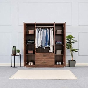 Wakefit Organza Engineered Wood 4 Door Wardrobe with Middle Drawer and Mirror (Brown) - Image 2