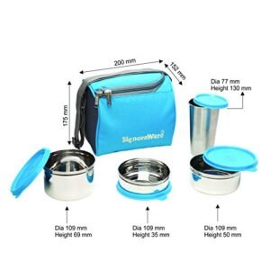 Signoraware Best Stainless Steel Lunch Box, Blue (500 Ml+350 Ml+200 Ml) | with Steel Tumbler 370 Ml - Image 2