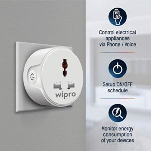 Wipro 10A smart plug with Energy monitoring- Suitable for small appliances like TVs, Electric Kettle, Mobile and Laptop Chargers (Works with Alexa and Google Assistant) (DSP1100) - Image 3