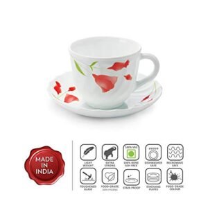 Larah by Borosil Diana Cup and Saucer Set, 220ml, 12-Piece, White - Image 2