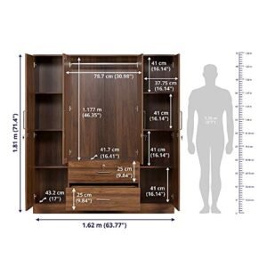 Wakefit Organza Engineered Wood 4 Door Wardrobe with Middle Drawer and Mirror (Brown) - Image 6