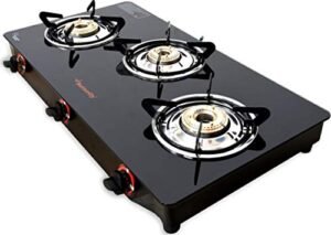 Butterfly Smart Glass 3 Burner Gas Stove, Black, Manual - Image 2