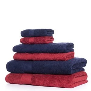 Wakefit Terry 100% Cotton 6 Piece Towel Set, 500 GSM, 2 Bath, 2 Hand and 2 Face Towels (Chilli Pepper, Navy Blue) - Image 2