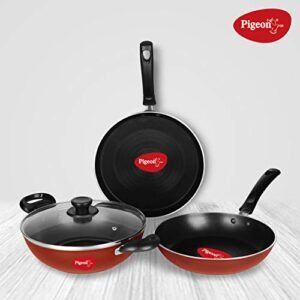 Pigeon by Stovekraft Basics Induction Base Non-Stick Aluminium Cookware Set, Terracotta Brown - Image 3