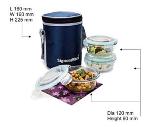 Signoraware Executive High Borosilicate Bakeware Safe Glass Lunch Box Set with Bag, 400ml+400ml+400ml, 3-Pieces, Transparent - Image 5