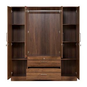 Wakefit Organza Engineered Wood 4 Door Wardrobe with Middle Drawer and Mirror (Brown) - Image 4