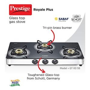 Prestige Royale Plus Stainless Steel 3 Burner Gas Stove, Black (40178) - Image 2