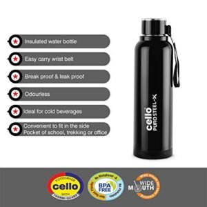 Cello Puro Steel-X Benz Water Bottle with Inner Steel and Outer Plastic , 900 ml (Black) - Image 3