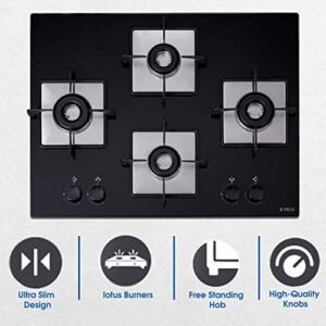 Elica Hob 4 Burner Italian Auto Ignition Glass Top - 2 Big Lotus and 2 Medium Lotus Burner Gas Stove (Flexi HCT 470 DX Lotus BK) - Black - Image 3