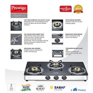 Prestige Royale Plus Stainless Steel 3 Burner Gas Stove, Black (40178) - Image 4