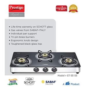 Prestige Royale Plus Stainless Steel 3 Burner Gas Stove, Black (40178) - Image 3