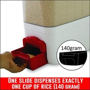 SignoraWare Rice Dispenser Plastic Container (For Touch Free Rice and Pulses), 10Kg, Set of 1, Red - Image 6